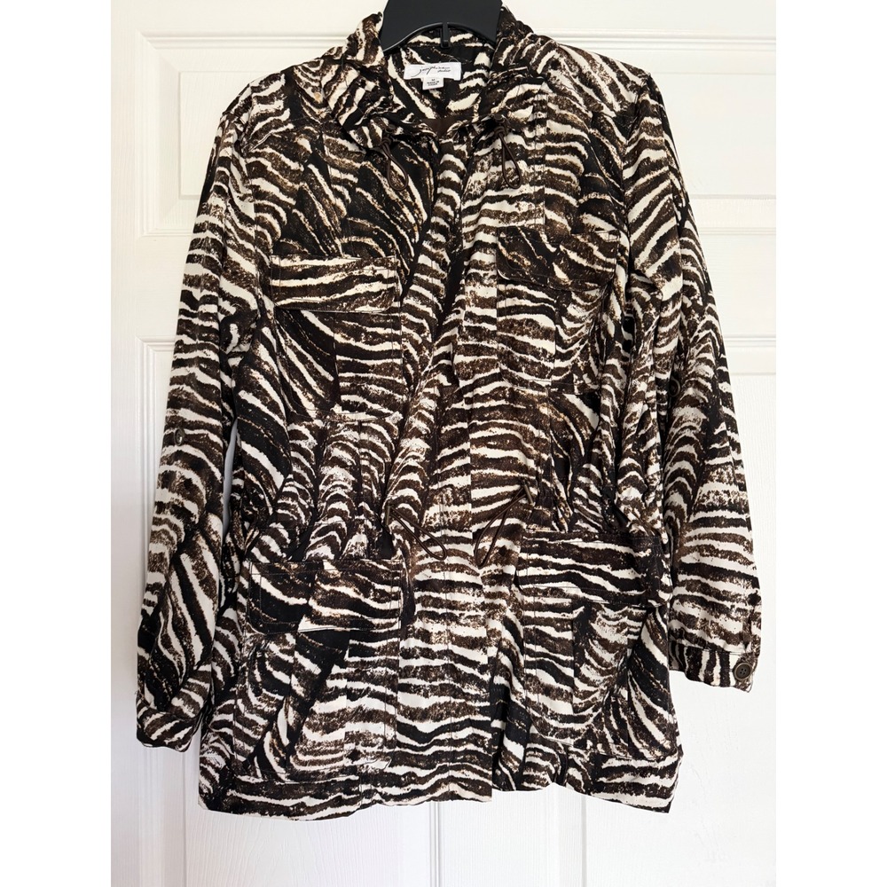 Josephine Studio‎ Zebra Print Utility Jacket Brown White Drawstring Waist Medium